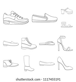 A variety of shoes outline icons in set collection for design. Boot, sneakers vector symbol stock web illustration.