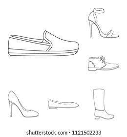 A variety of shoes outline icons in set collection for design. Boot, sneakers vector symbol stock web illustration.