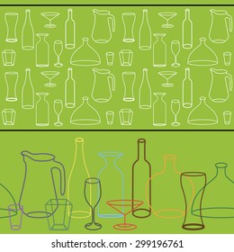 variety of silhouettes of bottles and glasses seamless texture