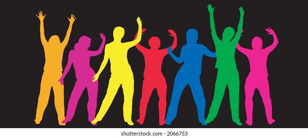 Variety of silhouettes of dancing people