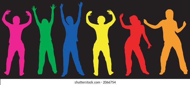 Variety of silhouettes of dancing people