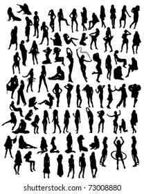a variety of silhouettes of young women