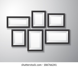 Variety sizes of realistic black picture frames with empty space isolated on white background for presentation and showcasing purposes.