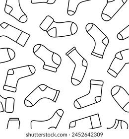 Calcetines de Variedad de diferentes texturas. Patrón sin costuras. Página para colorear. Ropa de moda. Estilo dibujado a mano. Dibujo de Vector. Diseñar adornos.