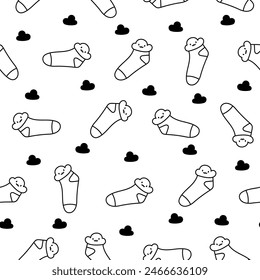 Variety socks different textures. Seamless pattern. Coloring Page. Fashion trendy clothes. Hand drawn style. Vector drawing. Design ornaments.