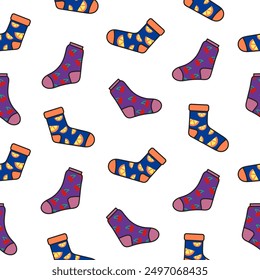 Variety socks different textures. Seamless pattern. Fashion trendy clothes. Hand drawn style. Vector drawing. Design ornaments.
