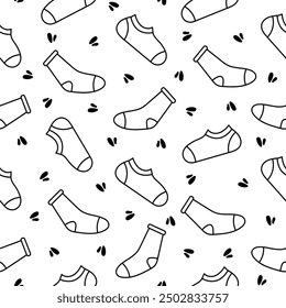 Variety socks different textures. Seamless pattern. Coloring Page. Fashion trendy clothes. Hand drawn style. Vector drawing. Design ornaments.