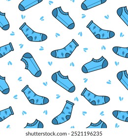Variedad calcetines de diferentes texturas. Patrón sin fisuras. Ropa de moda. Estilo dibujado a mano. Dibujo de Vector. Diseña adornos.