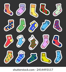 Variedad calza diferentes texturas. Marcador adhesivo. Ropa de moda. Estilo dibujado a mano. Dibujo de vectores. Colección de elementos de diseño.