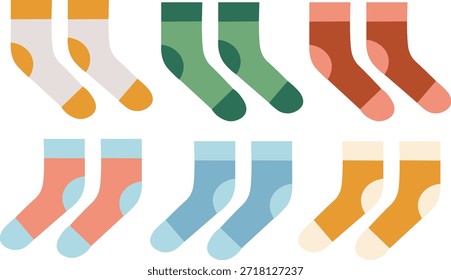 Variedad de calcetines en estilo doodle en Vector. elemento para decoración diseño de impresión de pegatina cartel Anuncio