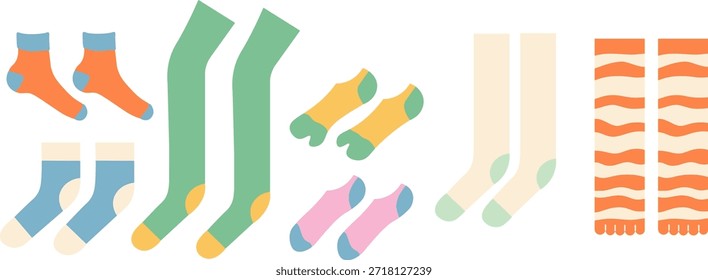 Variedad de calcetines en estilo doodle en Vector. elemento para decoración diseño de impresión de pegatina cartel Anuncio