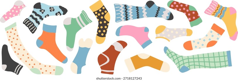 Variedad de calcetines en estilo doodle en Vector. elemento para decoración diseño de impresión de pegatina cartel Anuncio
