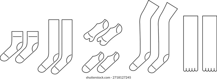 Variedad de calcetines en estilo doodle en Vector. elemento para decoración diseño de impresión de pegatina cartel Anuncio
