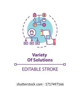 Variety of solutions concept icon. Creative thinking, problem solving idea thin line illustration. Finding different solution, self growth. Vector isolated outline RGB color drawing. Editable stroke