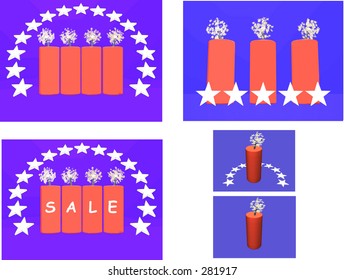 variety of sparking firecrackers and star vectors