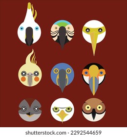 variety species of bird head icon