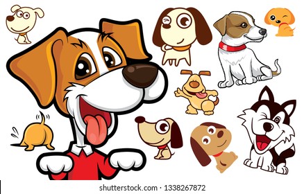 Variety species of Cute cartoon dog series - vector mascot illustration
