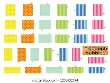 variety speech bubbles of angular rectangle - colorful polka-dot and stripe - vivid version