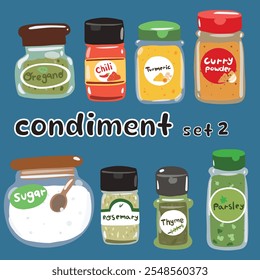 a variety of spices and herbs condiment powder hand draw set