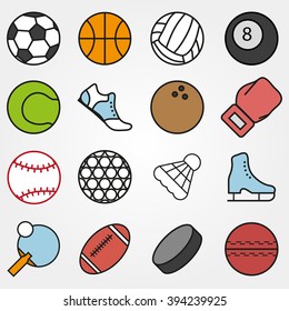 Variety sports set in flat style on  gray background