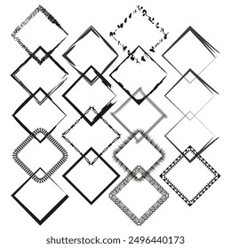 Variety of square frames. Black and white. Different styles. Vector illustration.