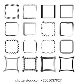 Variety of square frames. Black and white. Different styles. Vector illustration.