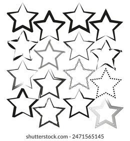 Variety of star shapes collection. Black and white star designs. Vector stars assortment.
