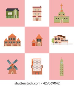 A variety of styles of buildings