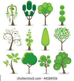 A variety of stylized trees