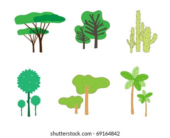 A variety of stylized trees