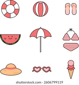 variety of summer beach objects