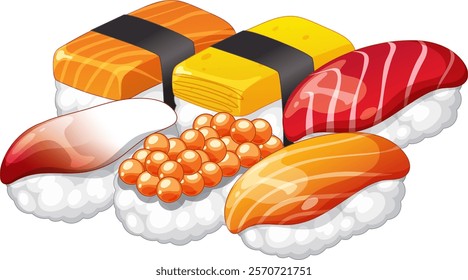 A variety of sushi pieces on white background