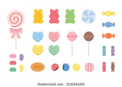 A variety of sweet candies and jelly sets.