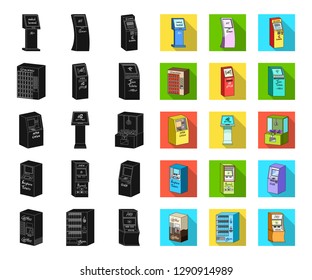 Variety of terminals black,flat icons in set collection for design. ATM and trading device vector symbol stock web illustration.