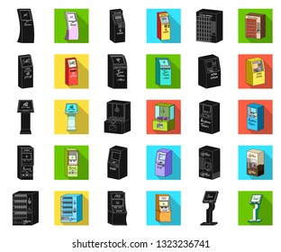 Variety of terminals black,flat icons in set collection for design. ATM and trading device vector symbol stock web illustration.