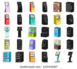 Variety of terminals cartoon,black icons in set collection for design. ATM and trading device vector symbol stock web illustration.