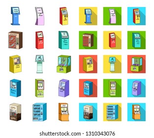 Variety of terminals cartoon,flat icons in set collection for design. ATM and trading device vector symbol stock web illustration.
