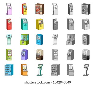 Variety of terminals cartoon,mono icons in set collection for design. ATM and trading device vector symbol stock web illustration.