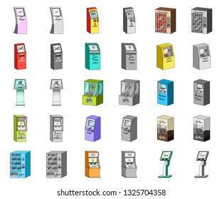 Variety of terminals cartoon,monochrom icons in set collection for design. ATM and trading device vector symbol stock web illustration.