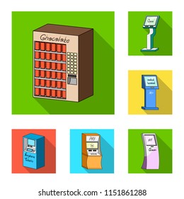 Variety of terminals flat icons in set collection for design. ATM and trading device vector symbol stock web illustration.