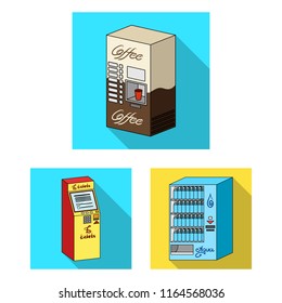 Variety of terminals flat icons in set collection for design. ATM and trading device vector symbol stock web illustration.