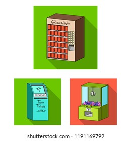 Variety of terminals flat icons in set collection for design. ATM and trading device vector symbol stock web illustration.