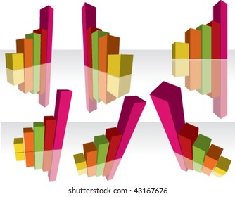 A variety Three Dimensional bar graphs shown from different angles