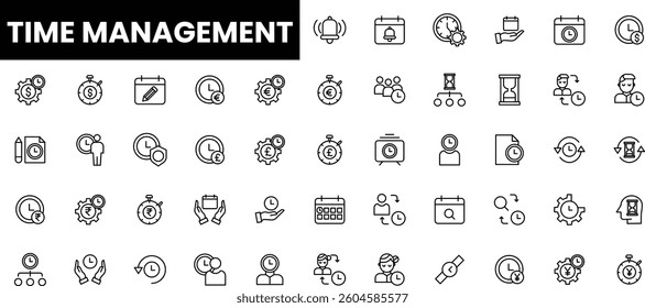 Variety of time management icons in a minimalist design, showcasing efficiency.