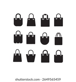 Variety of Tote Bags and Shopping Bags Silhouettes.This image features a collection of various tote bag and shopping bag silhouettes in a simple, clean design.