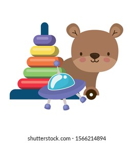 Variety of toys design, childhood play fun kid game gift and object theme Vector illustration