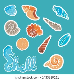 A variety of vector shells made in the same style. Hand-drawn.