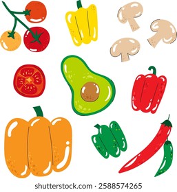 variety of vegetable vegan food flat design illustration