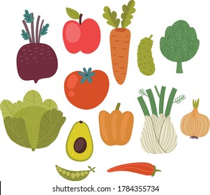 Variety of Vegetables. vector set. Illustration