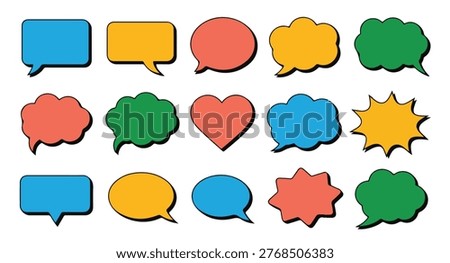 Variety of vibrant talk bubbles with empty space. communication icons in various forms, ideal for messages and dialogues.